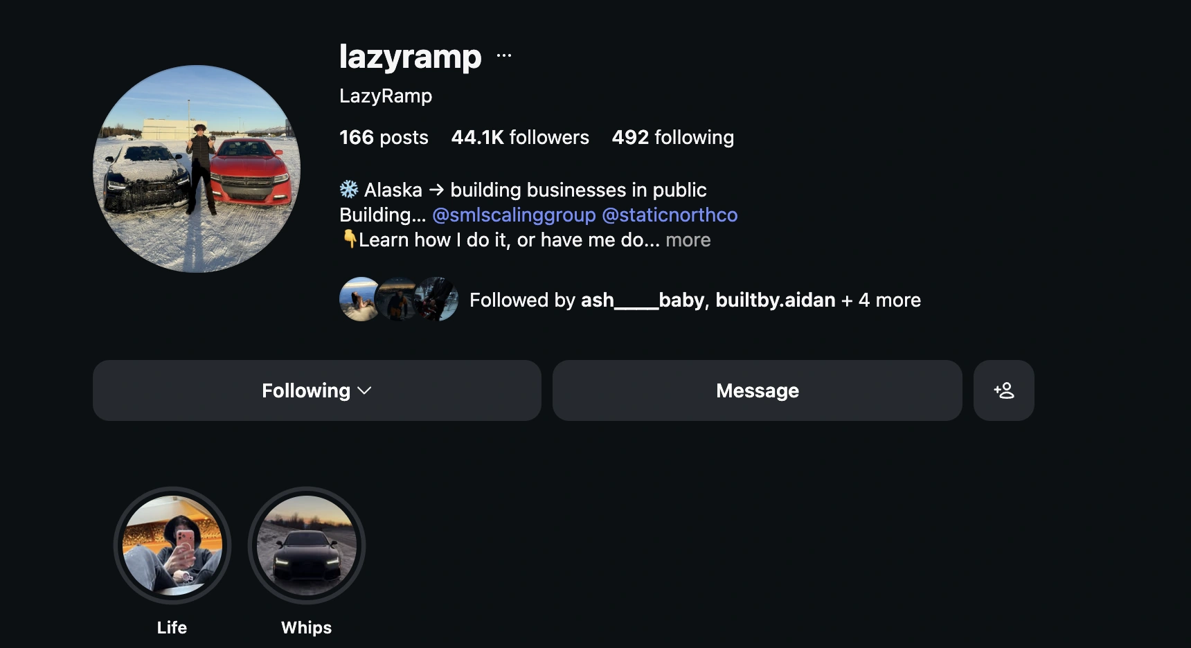 Original LazyRamp Instagram screenshot showing 44.1K followers